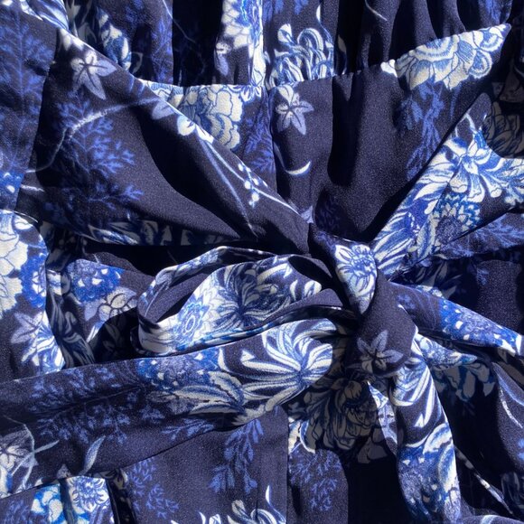 NWT American Living Navy Blue Rose Floral Tie Waist Dress Size 14 - Picture 9 of 9